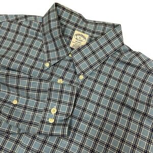 Brooks Brothers Regent Button Down Shirt Mens XL Blue Plaid Cotton Long Sleeve